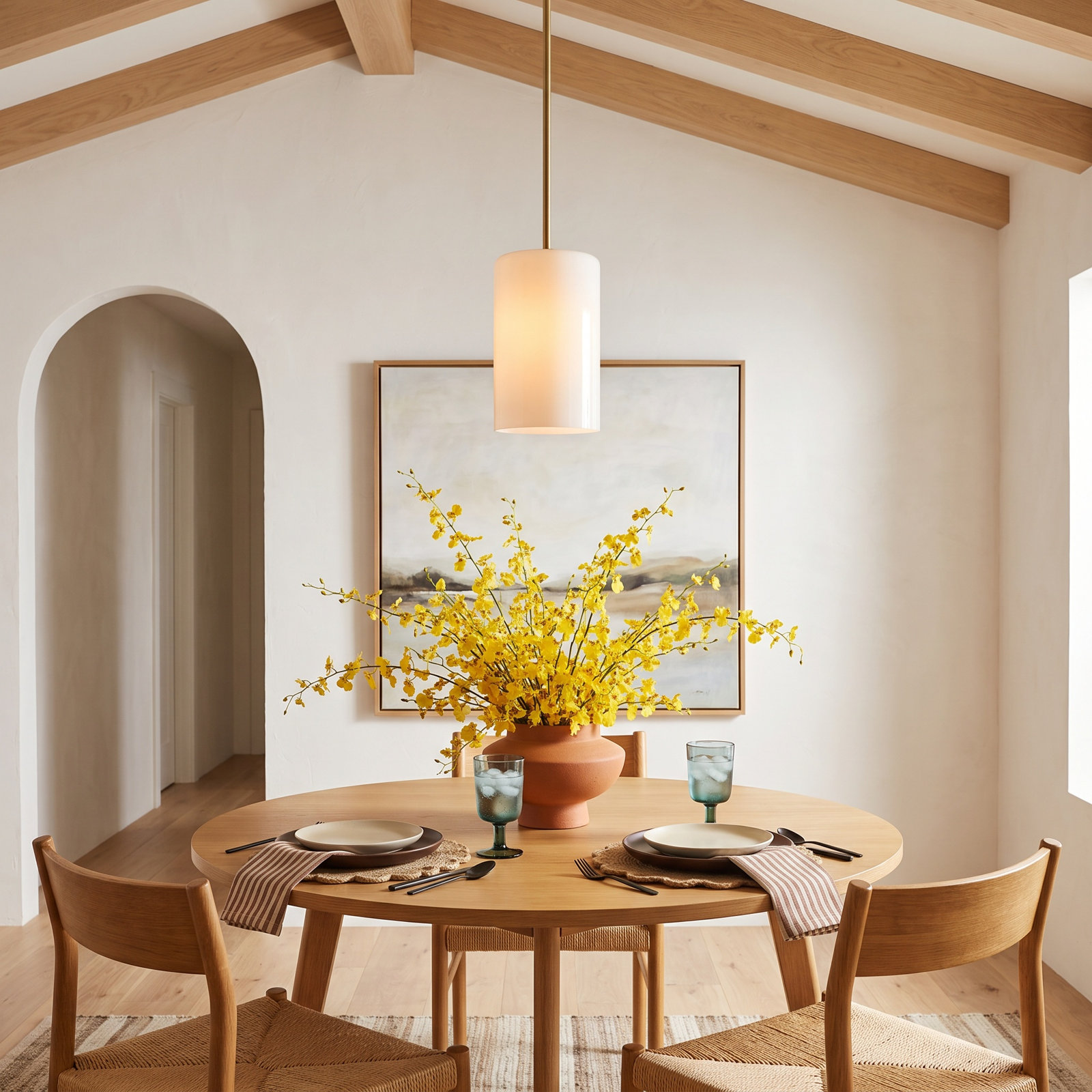 Single Light Glass Dimmable Pendant, No, Gold