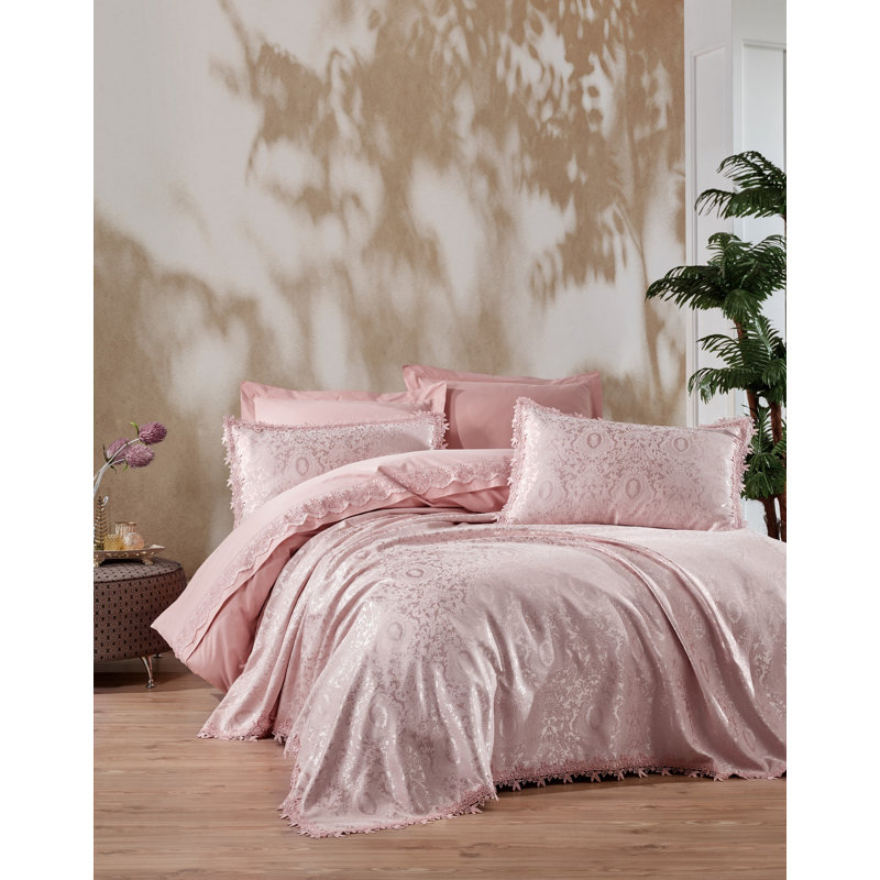 Miral Cotton Solid Colour Duvet Cover with Pillowcases, Pink