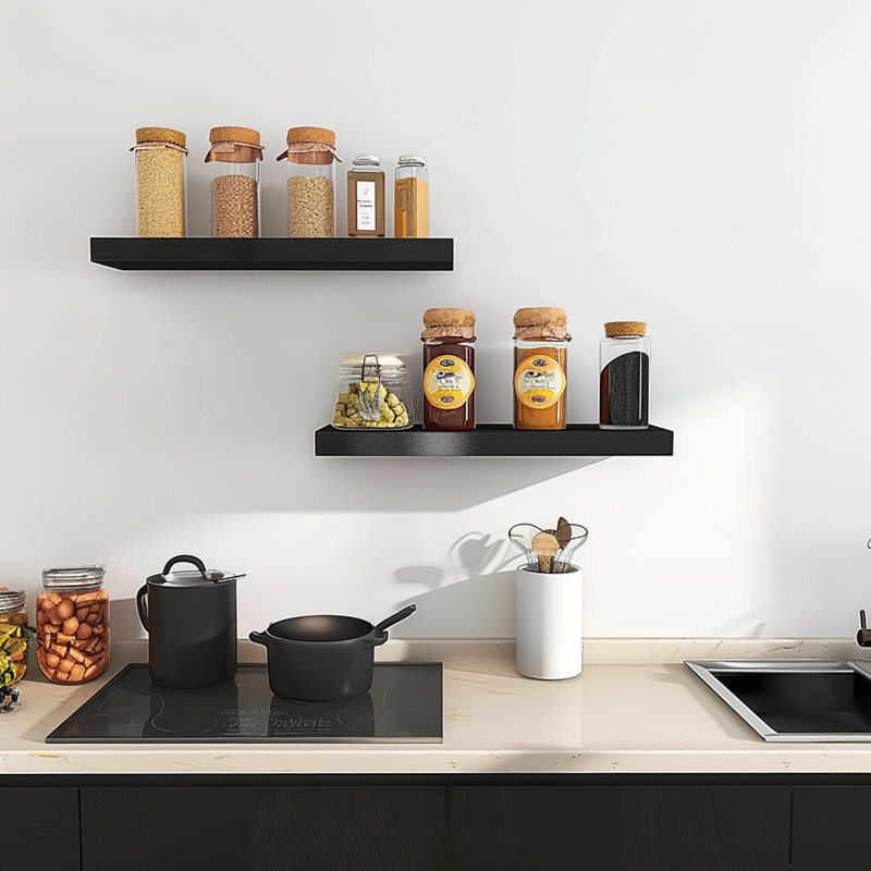 15" W x 5.5" D Floating Shelves Set with Invisible Wall Mount Bracket, Black