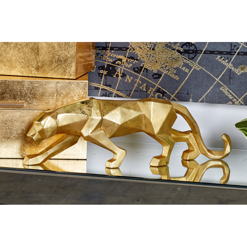 Polystone Leopard Decorative Sculpture, 6" H x 18" W x 3" D, Gold