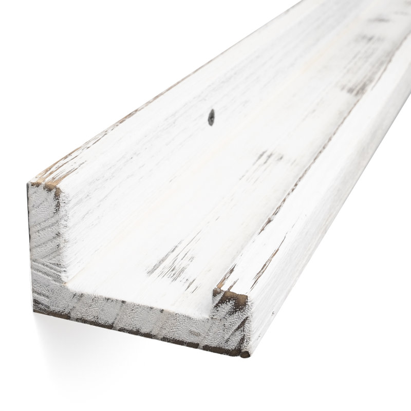 Tablette murale en bois massif Paulownia, H 2 po x l 36 po x P 3,4 po, Blanc délavé