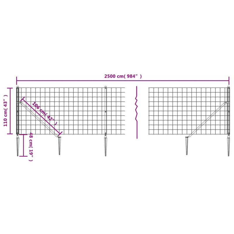 110cm H x 2500cm W Steel Fence Panels