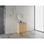 Meuble-lavabo moderne en chêne avec lavabo et rangement en acier inoxydable