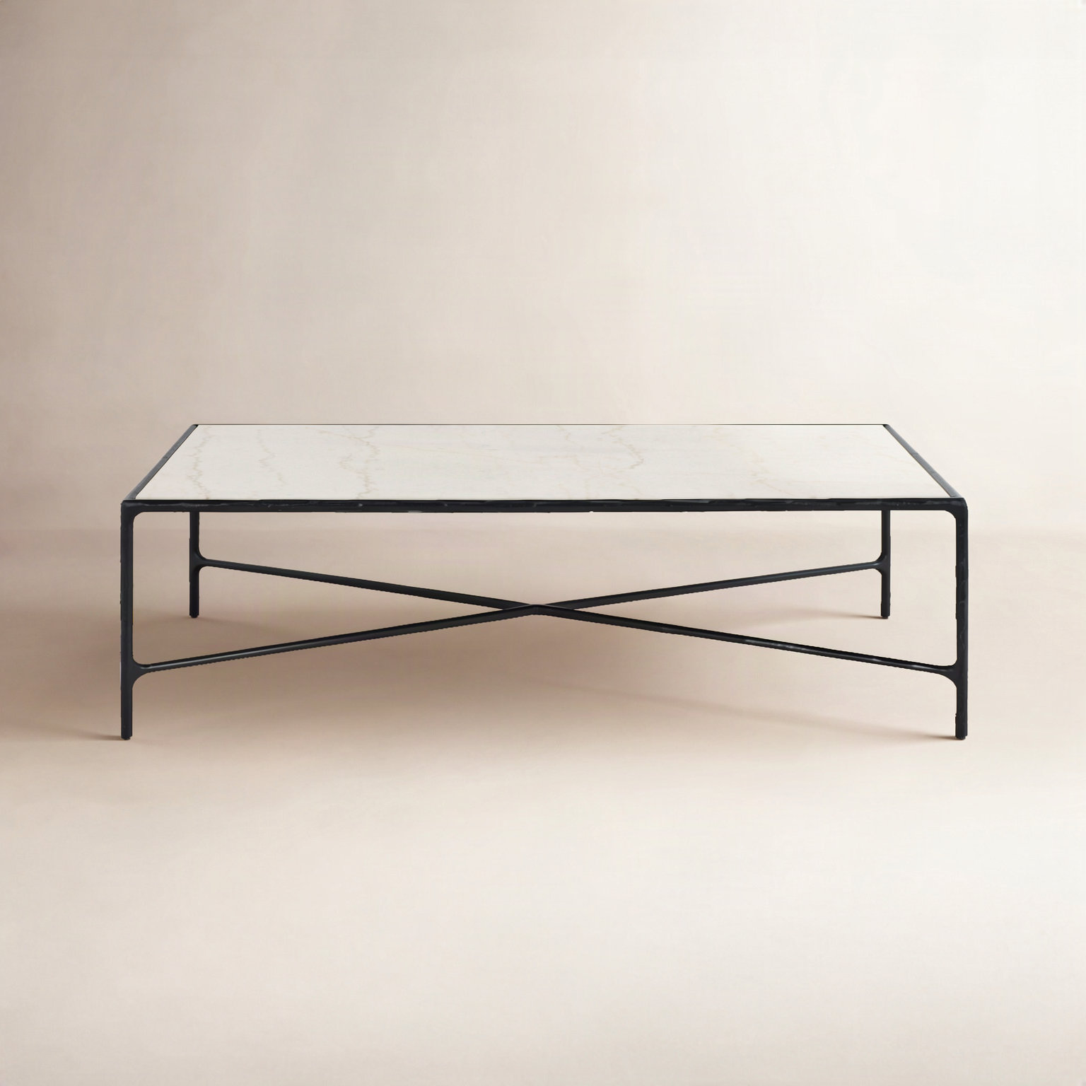 Evelynn 48" Coffee Table, White Marble, Black