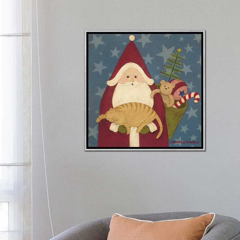 Père Noël - reproduction d'art murale - toile encadrée, Argent argent, H 26 po x l 26 po
