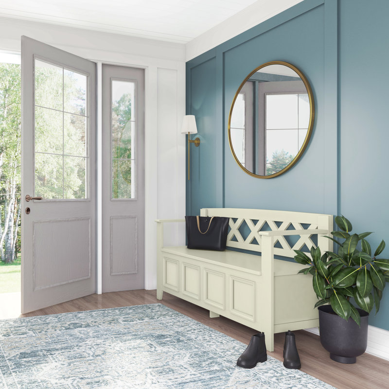 Banc de rangement en bois massif pour hall d'entrée, Beige