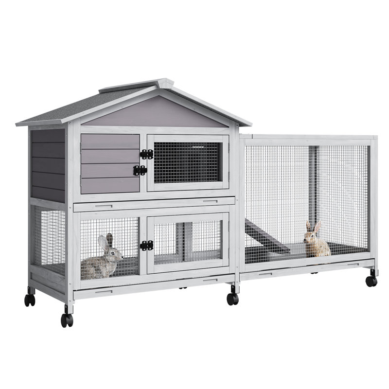 Cage à lapin avec toit résistant aux intempéries, cage à lapin avec plateau coulissant et 6 roues verrouillables, cage intérieure / extérieure pour petits animaux