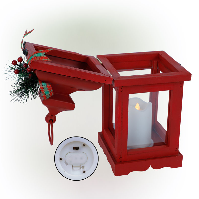 Alpine Metal and Glass Lantern with Warm LED Light Faux Candle, Red