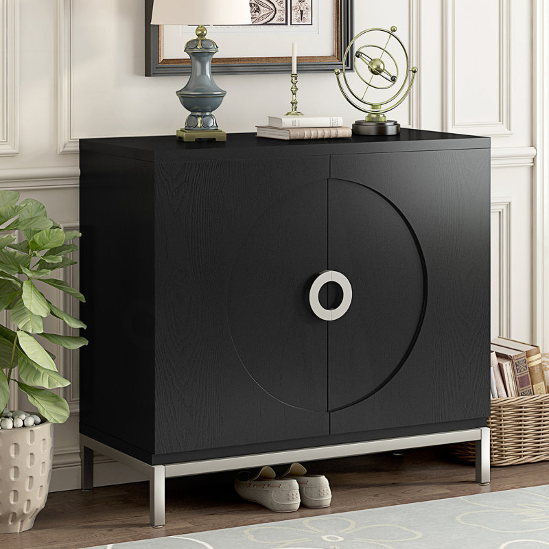 Armoire de rangement simple, armoire d'appoint, armoire à 2 portes avec poignée unique, Noir, noir, noir, noir