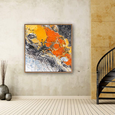 " Orange, Red Black Textured Effect Paint Strokes Abstract Shapes Minimalism Dramatic Multicolor "
