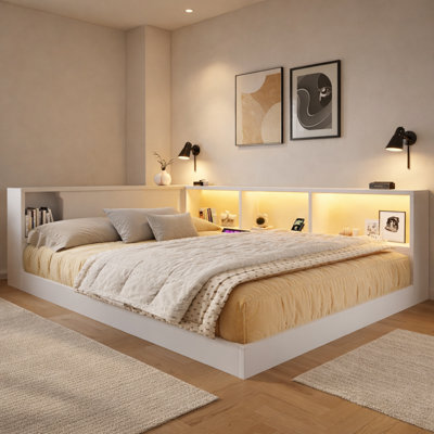 Lit de repos grand format avec tablettes de chargement à DEL, profil bas, contemporain, chambre d'amis
