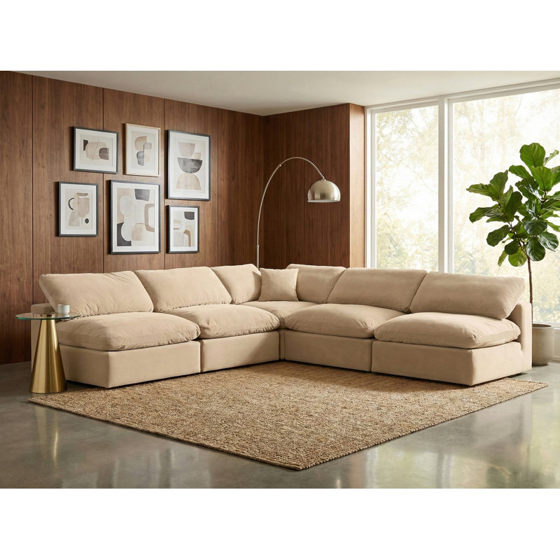 Canapé modulaire réversible en velours Hripsik, Velours beige