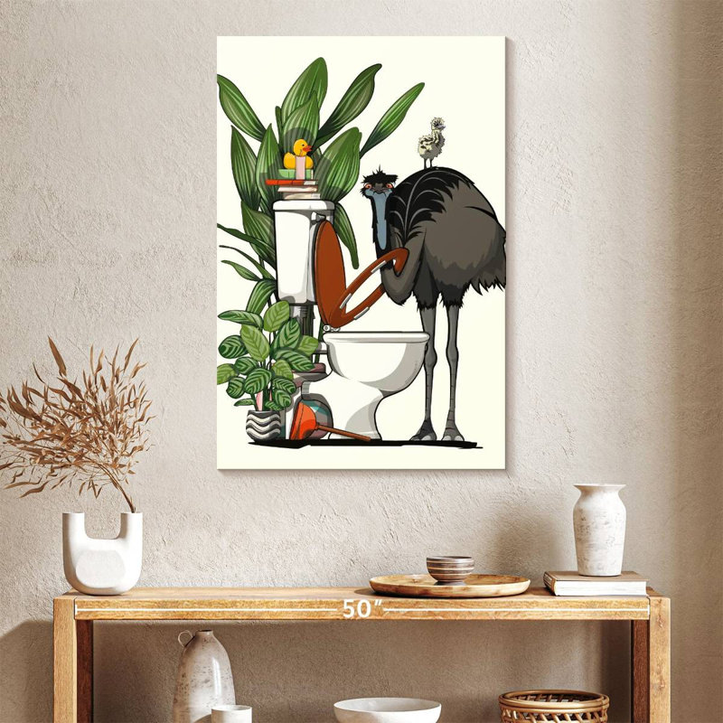 Ketti Emu Using The Toilet, 39" H x 26" W