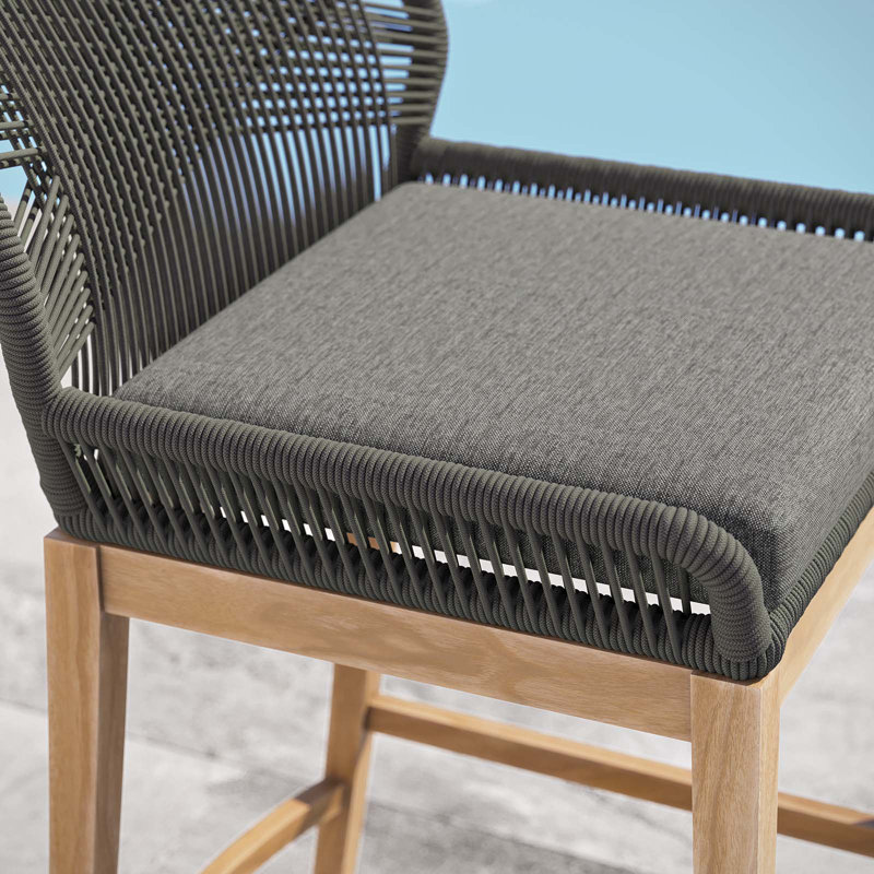 Graphite Blue Teak Wood Outdoor Bar Stool with Cushions