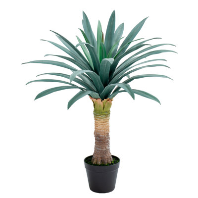 Plante d'agave artificielle gris-vert de 68 cm avec pot noir, fausse plante de yucca tropicale réaliste, agave artificielle protégée contre les UV pour la décoration intérieure et extérieure
