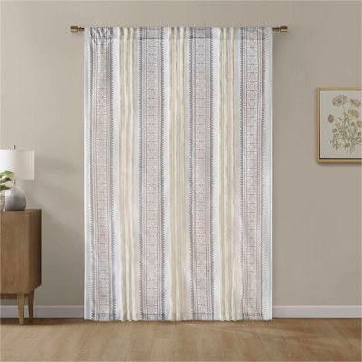Panneau de rideau imprimé poly avec rayure et doublure touffetées 50 x 95 po