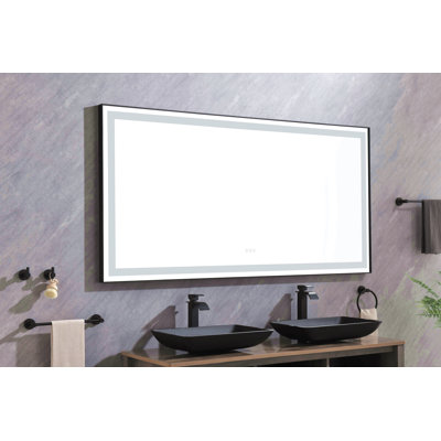 72 X 36 Inch LED Bathroom Mirror With Aluminum Frame, Wall Mounted Vanity Mirror, Anti-Fog, Memory, 3 Colors, Stepless Dimmable