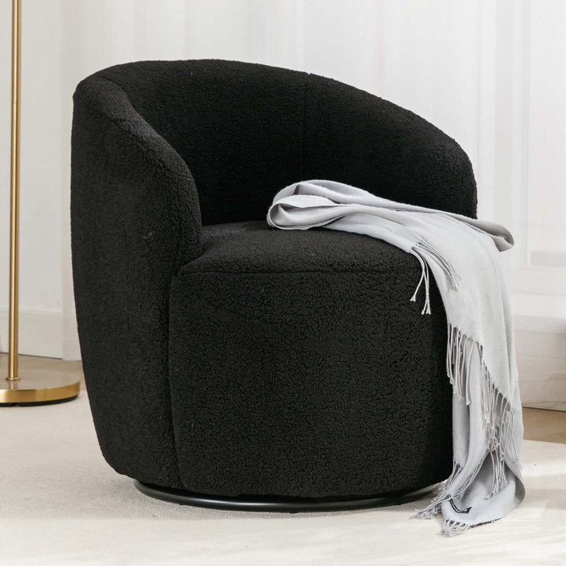 Swivel Barrel Chair, Black Teddy Fabric