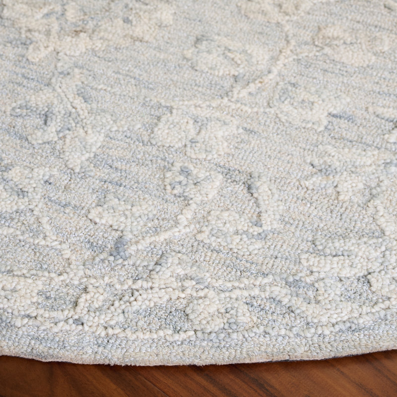 Marquee 510 Hand Tufted Wool/Cotton/Pet Yarn Floral Rug in Gray/Ivory, Round 6'