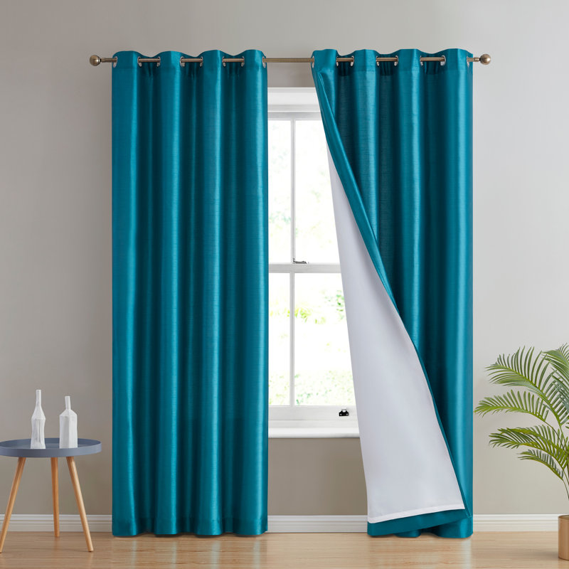 Eisenhart Semi Sheer Curtain Pair, 54" W x 63" L, Teal Blue