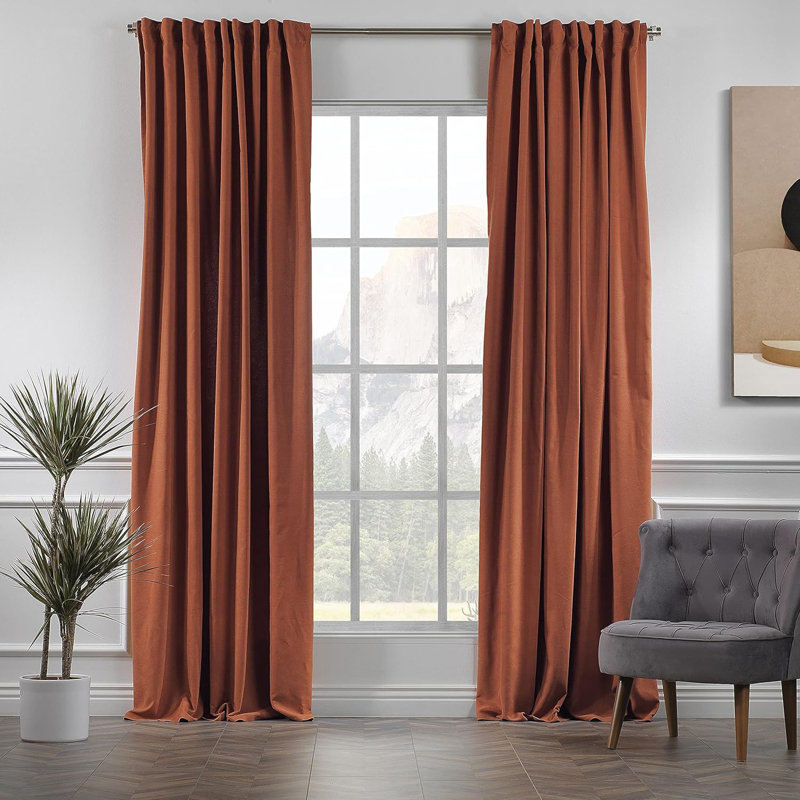 Amoya Velvet Room Darkening Curtain Pair, Burnt Orange, 100" W x 95" L