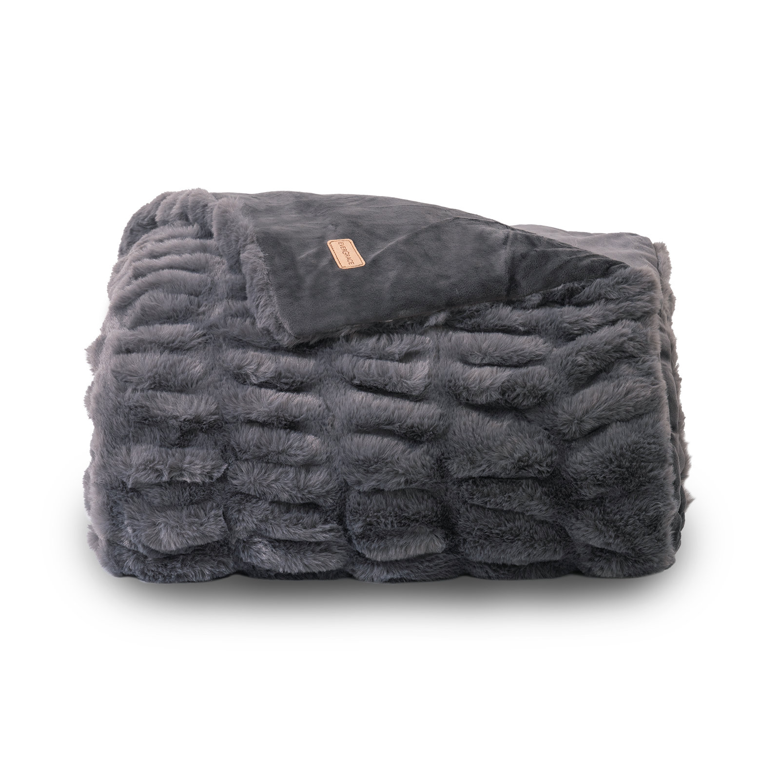 Ruched Bubble Faux Fur Throw Blanket, 60" W x 80" L, Charcoal Gray