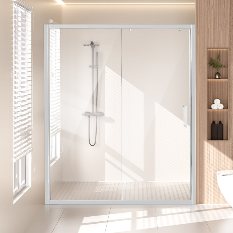 Semi-frameless Shower Door 57.7-59" x 70" SGCC Tempered Glass 1/4", Chrome