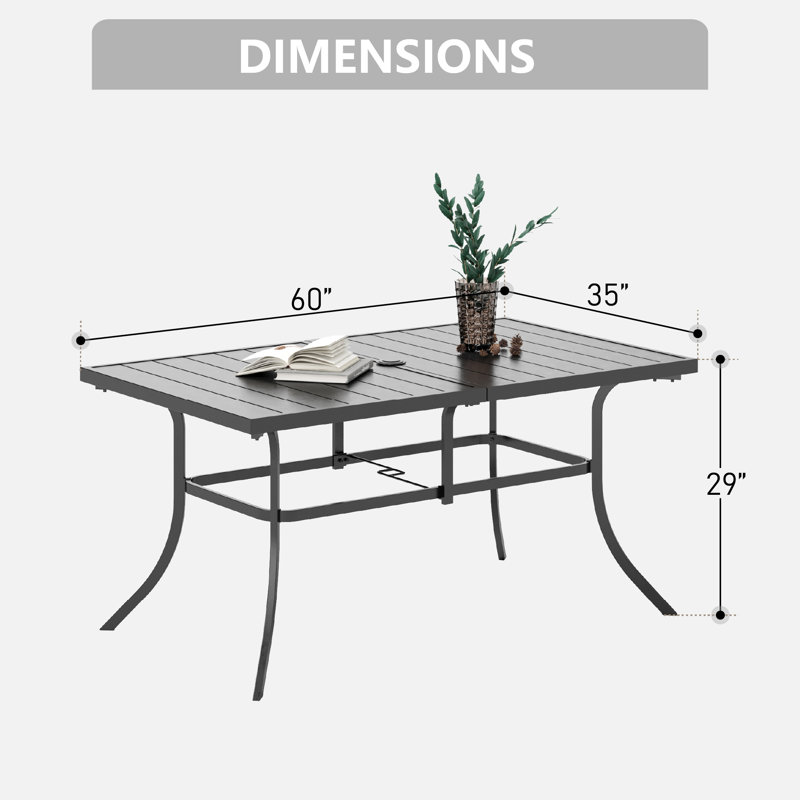 Aivo 6 - Person Rectangular Outdoor Patio Dining Set with Umbrella, Cushions & Pillows, Navy Blue