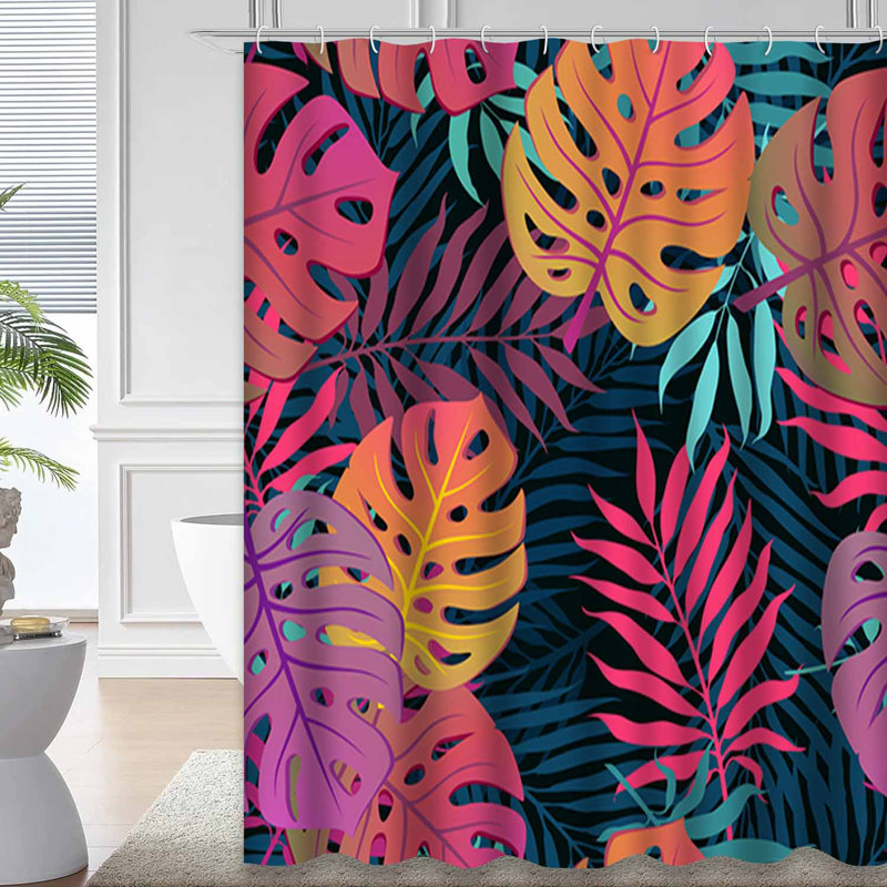 Rideau de douche imperméable à motif floral de palmier tropical avec 12 crochets, L 72 po x l 72 po