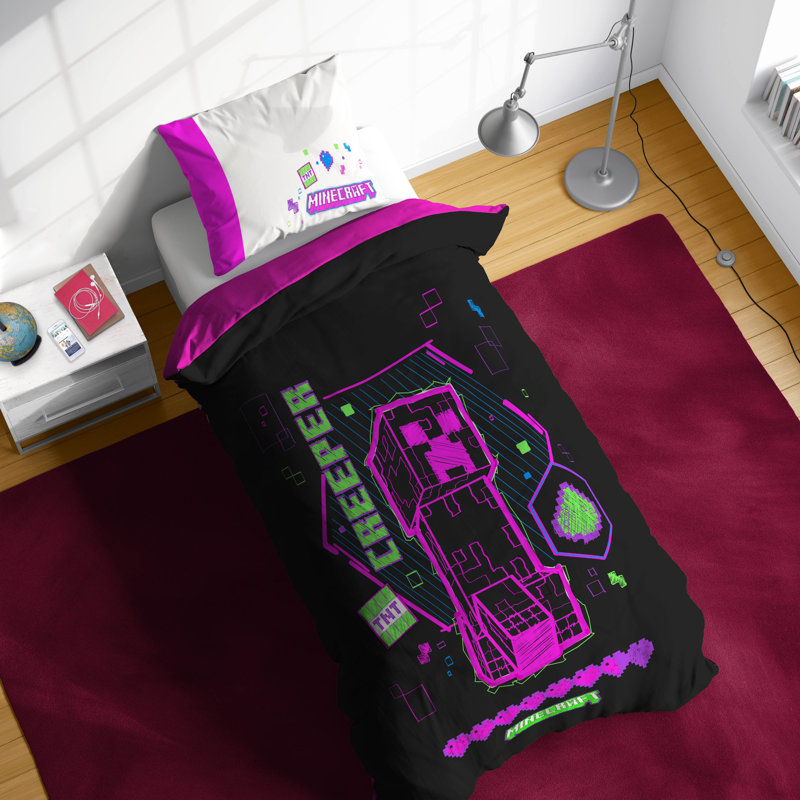 Minecraft Neon Creeper Single Duvet Cover Set