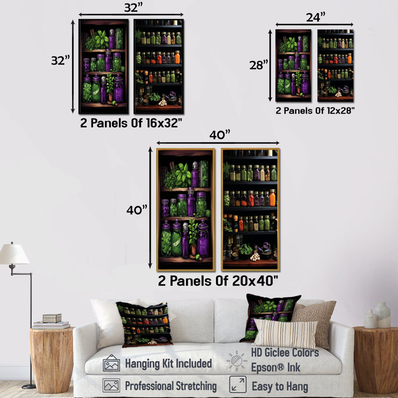 «Herbs Garden Pottery I», ensemble de 2 impressions sur toile Herbs, H 40 po x l 41 po, Cadre flottant brun