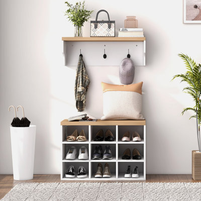 Ensemble de banc à chaussures 2 en 1, support à chaussures 9 paires avec portemanteau, entrée moderne, couloir, vestibule, rangement pour la chambre à coucher