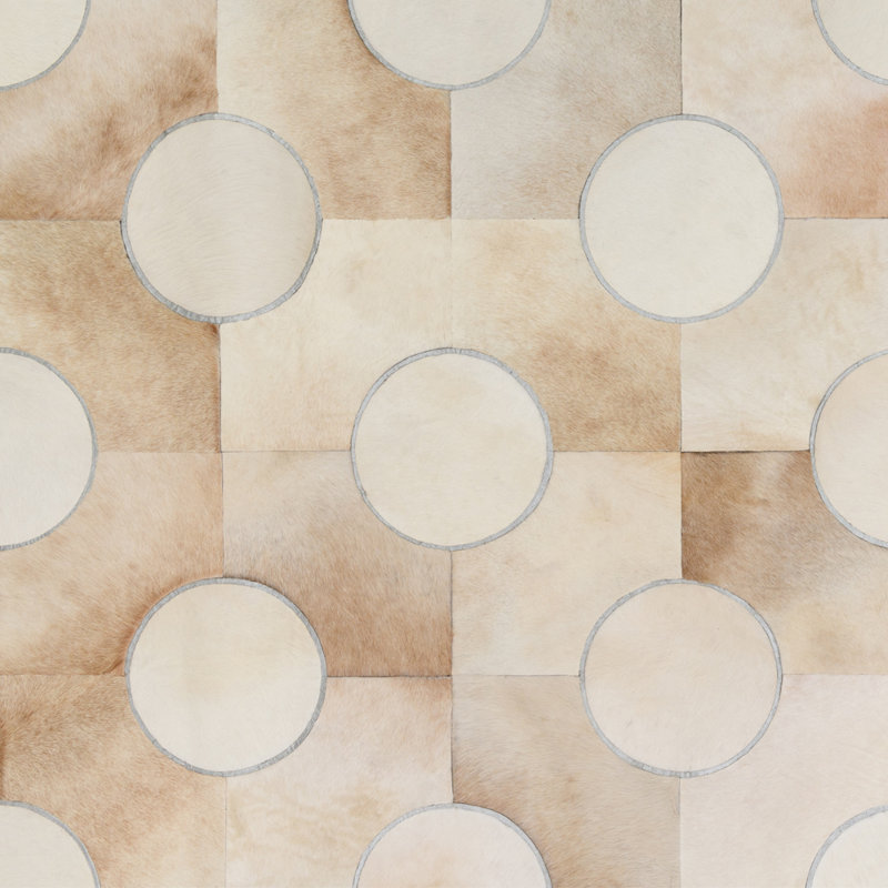 Art Hide X Greg Natale Cowhide Block Print Area Rug, Rectangle 10' x 14', White/Cream