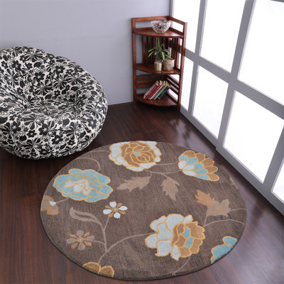 Tapis en laine touffeté à la main Burdeshaw, couleur brune, motif floral