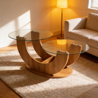 U-Shaped Double-Tier Glass Coffee Table