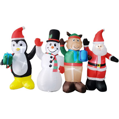 4-Ft. Tall Pre-Lit Inflatable Penguin,Â Snowman,Â Reindeer,Â and Santa Friends -  Fraser Hill Farm, FHFSNTAFRDS041-L