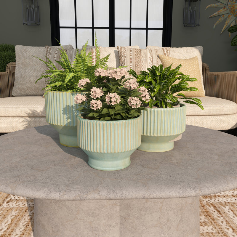 Destina 3-Piece Ceramic Pot Planter Set, Green