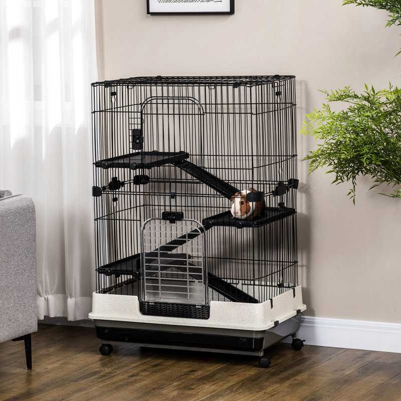 Cage noire pour petits animaux avec structure à roulettes, noir. Idéal pour le lapin, le chinchilla et le furet. Comprend un plateau et une plateforme amovibles. L 32 po x l 20,8 po x H 45 po - Scintillement à 4 niveaux - pour, chinchillas, furet