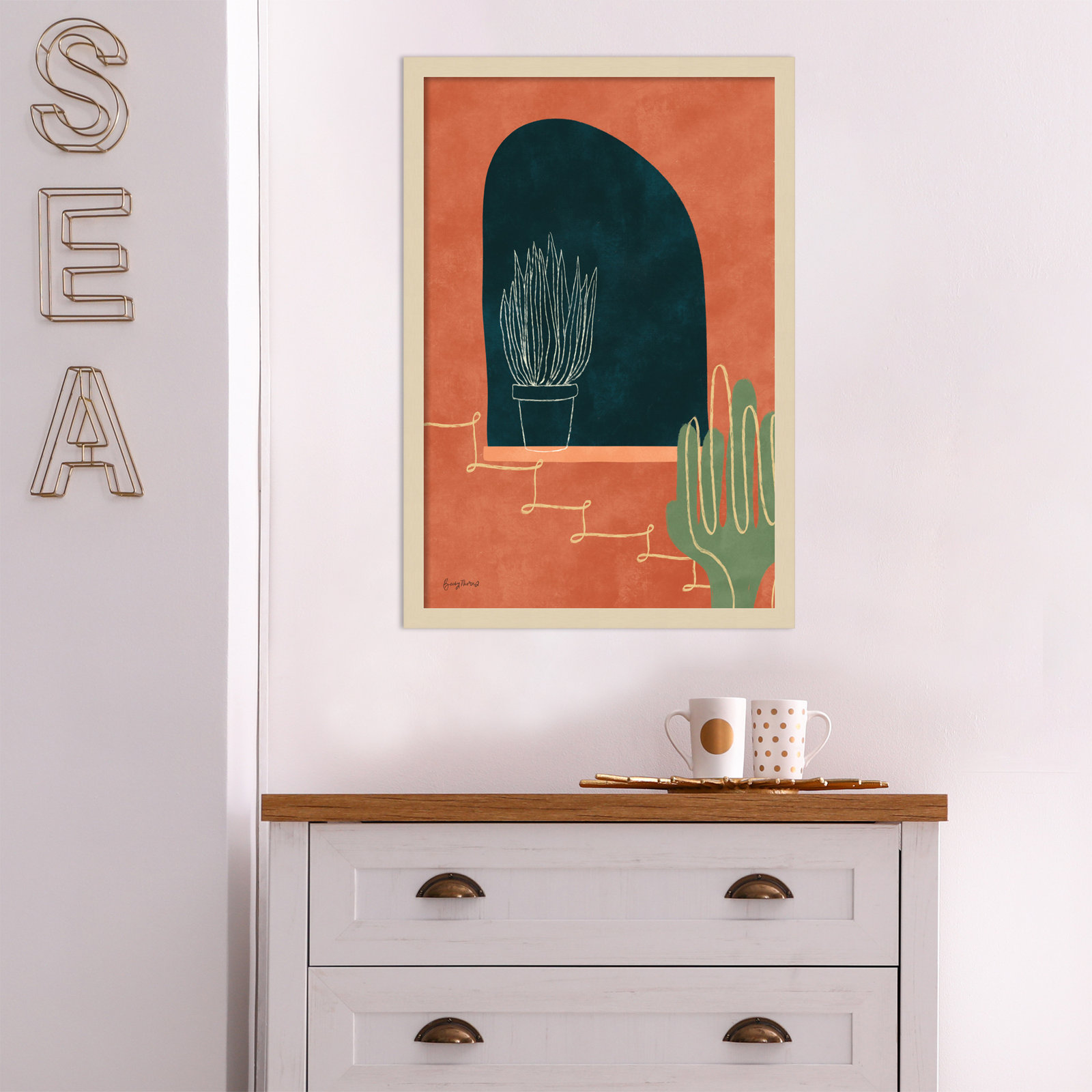 Desert Succulents Print by Becky Thorns, Brown Framed, 25" H x 17" W