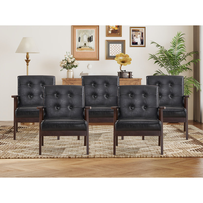 Chesterle 25''Wide Classic Soft Vegan Leather Tufted Accent Chair With Solid Wood Arms And Legs, Black Faux Leather