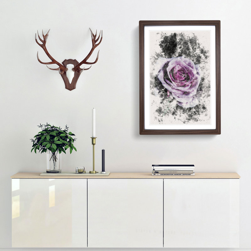 The Pale Purple Rose - Picture Frame Graphic Art, 33cm H x 24cm W x 2cm D, Walnut Framed