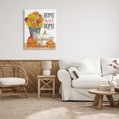 Home Sweet Home, bouquet automnal, rubans de tartan, estampe numérique encadrée noire, art texturé par Deb Strain