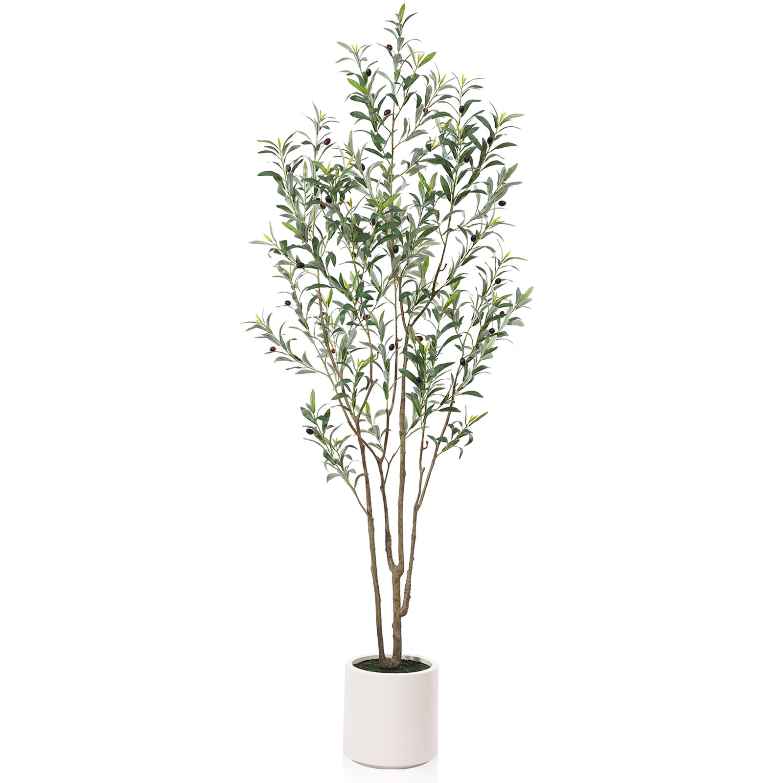 Altman Faux Olive Tree in White Planter, Lifelike Fake Olive Plant for Indoor and Outdoor Decor, 84'' H X 10.6'' W X 10.6'' D