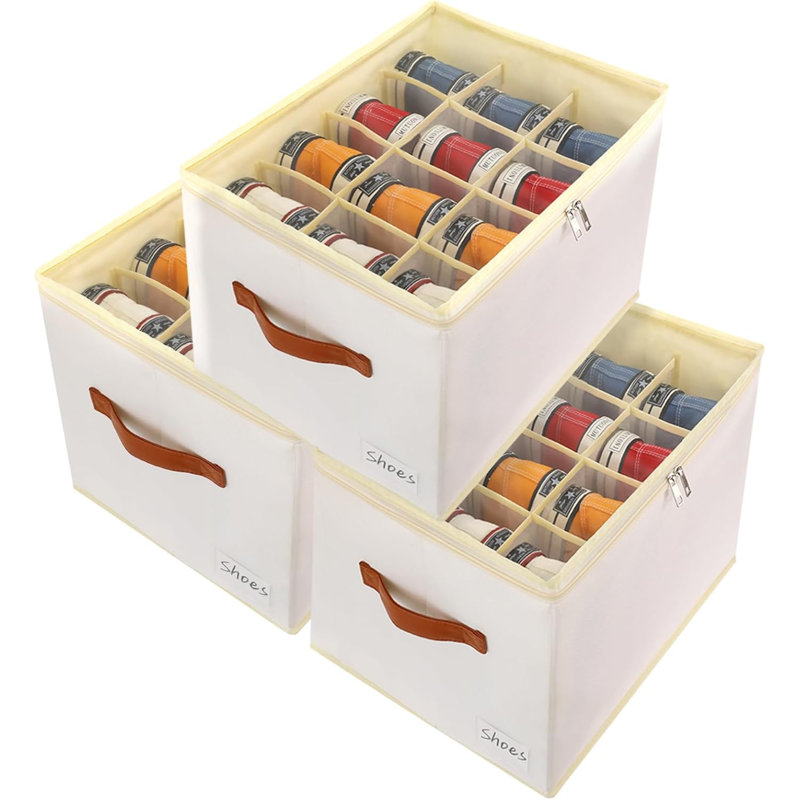 3 Pack Shoe Storage Box Organiser For Closet - 36 Cell Space Saver Shoes Containers Bin With Clear Lids Stackable, Can Fit Ottoman, Foldable Shoe Rack Cabinet Cubby For Wardrobe