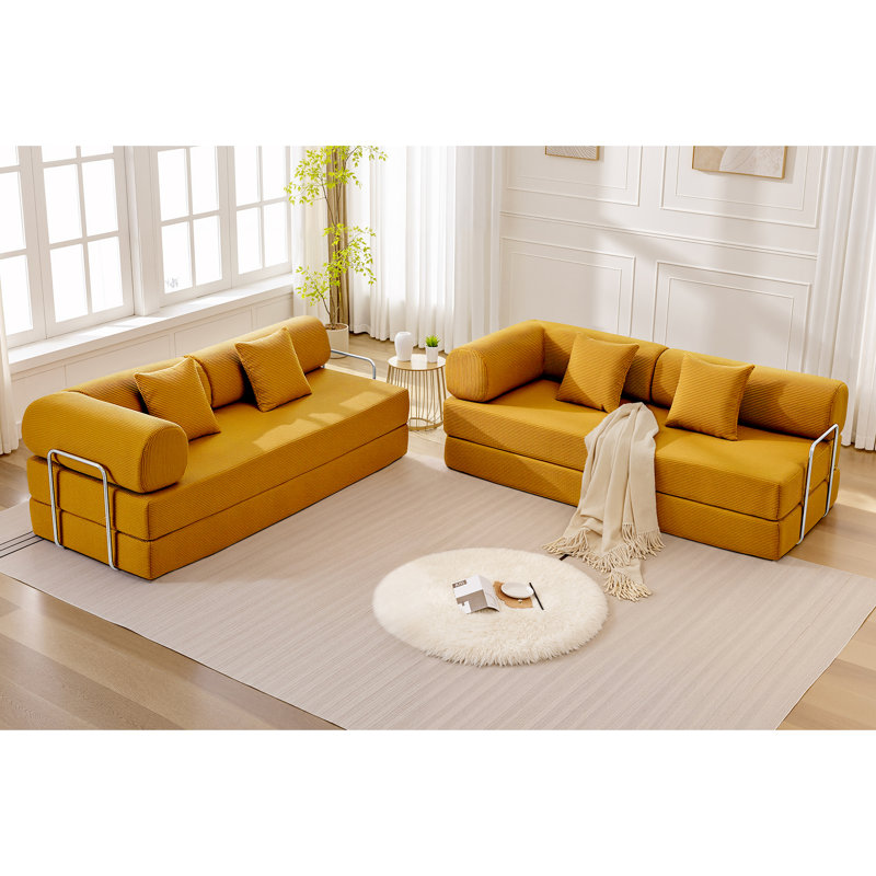 Canapé-lit convertible en tissu pour trois personnes, canapé en éponge à haute densité de rebond, Gingembre gingembre