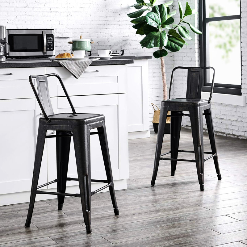 Métal 24 po noir mat, style rustique rustique avec, construction, dossier confortable, pieds coulissants, facile à déplacer, idéal pour les sièges de cuisine et de restaurant, style, assemblage, cuisine, salle à manger