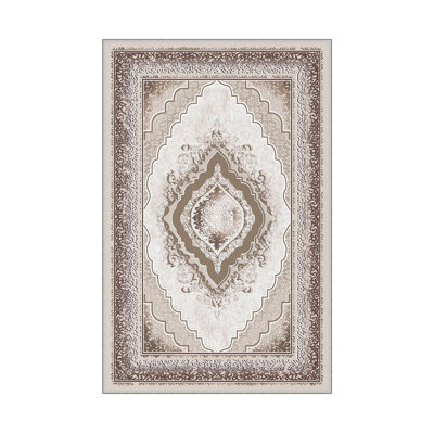 Tapis tissé de qualité supérieure, 100% polyester, 4,6 x 7,2 pi | Pois antibactérien antidérapant en PVC | Impression numérique 3D, lavable à la machine, hauteur des poils: 0,3 po | Idéal pour le salon, la chambre à coucher et les espaces repas