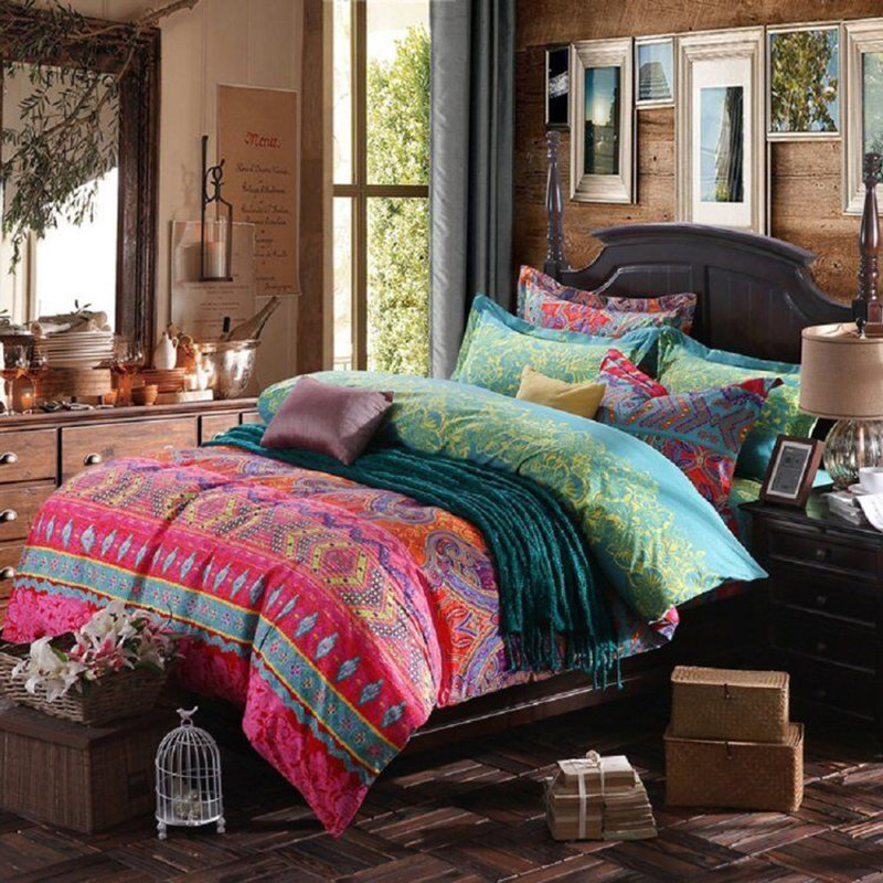 Bohemian Polyester Twill Floral Duvet Cover, Twin Duvet Cover + 2 Pillow Cases