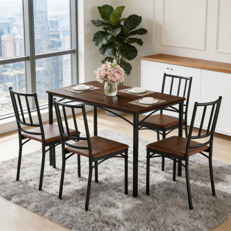 5 Piece Dining Table Set with 4 Chairs Space Saving Kitchen Table Set for Small Spaces, Dark Brown/Black