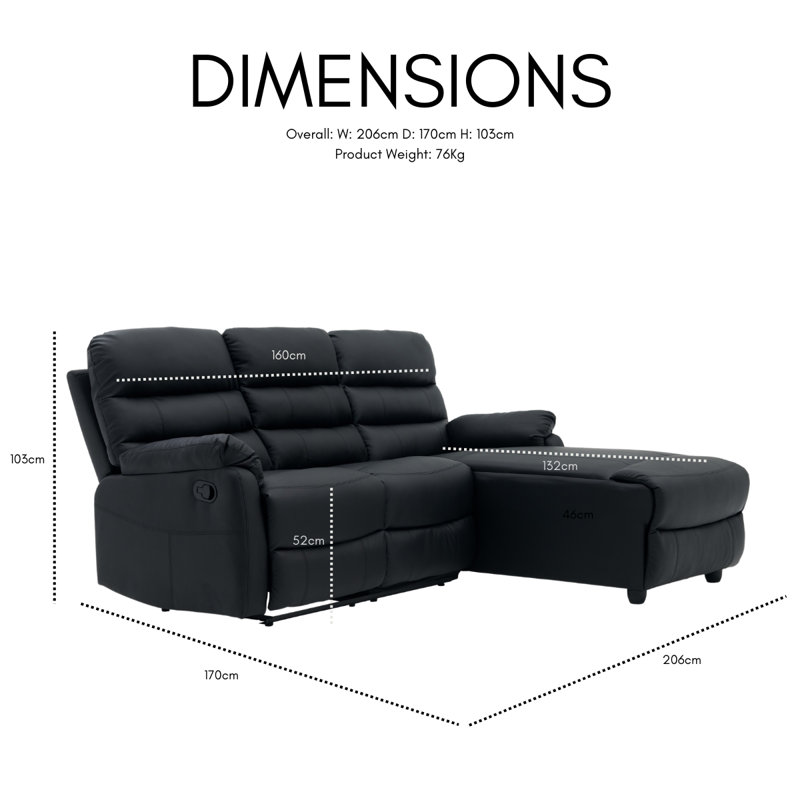 Carter 3 Seater Faux Leather Reclining Sofa, Left